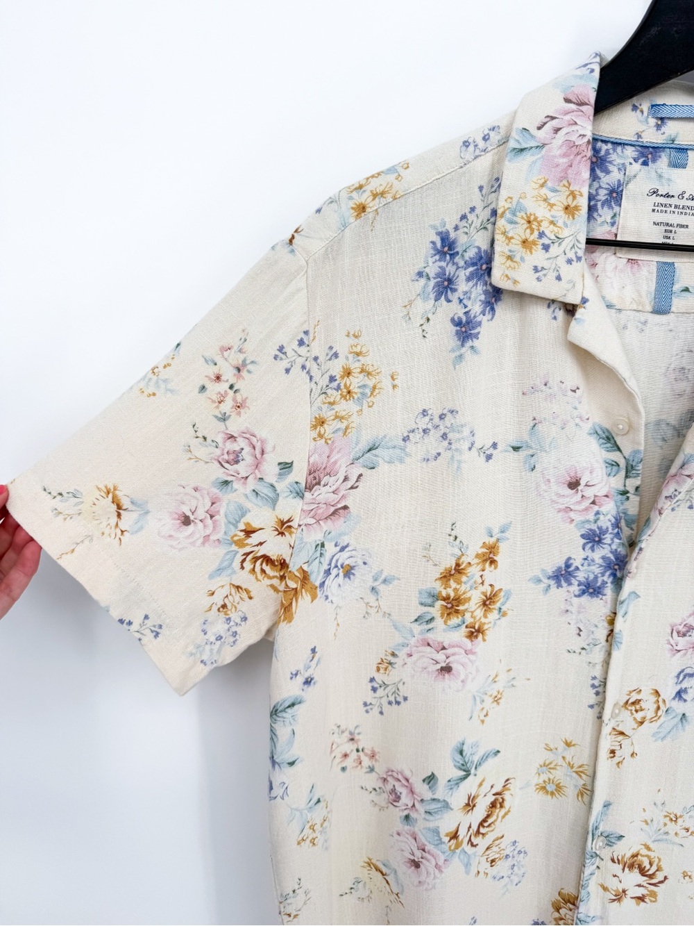 Men's Porter & Ash Pastel Floral Linen Blend Short Sleeve Shirt Large - Picture 3 of 8